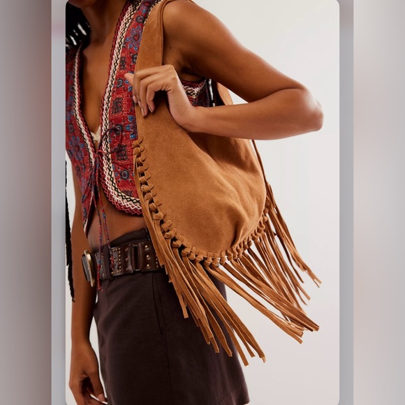 Free People Tan Suede Fringe Hobo Bag - Picture 3 of 16